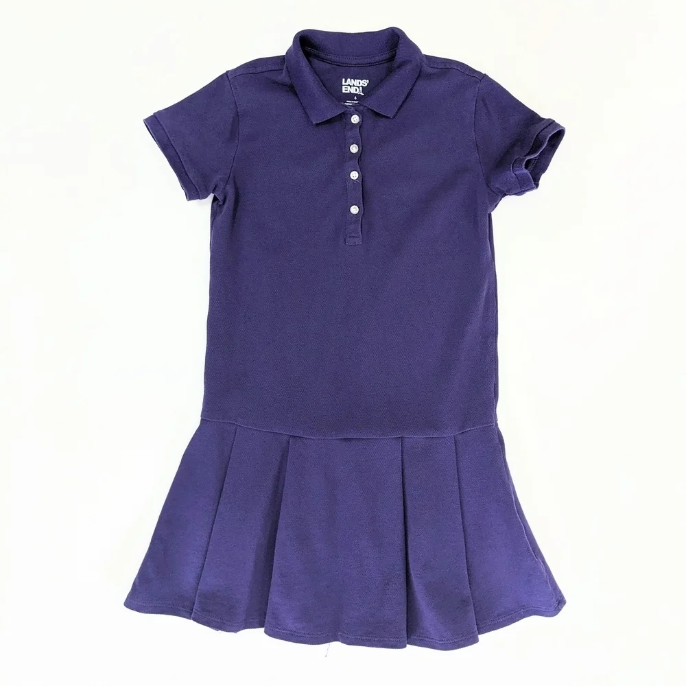 Girls Lands' End School Uniform Deep Purple Polo Dress